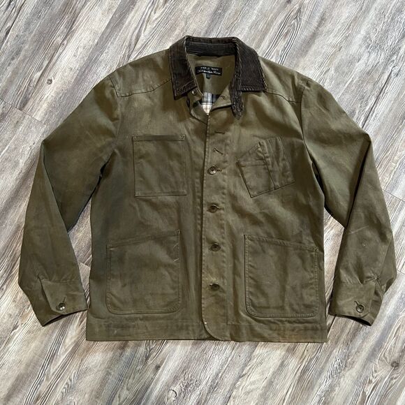 Rag & Bone x Barneys Olive Waxed Cotton Chore Jacket Corduroy Collar Men’s 42 - Picture 1 of 14